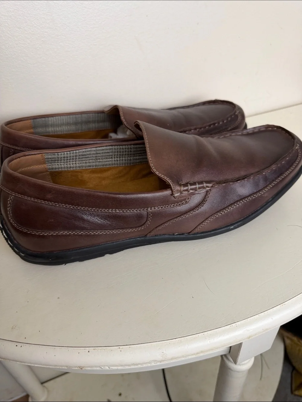 (2385) Nunn Bush Men's Chocolate Brown Leather Slip-On Loafers, Size: 10M